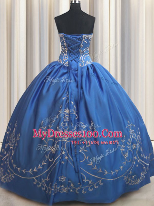 Royal Blue Vestidos de Quinceanera Military Ball and Sweet 16 and Quinceanera and For with Beading and Embroidery Strapless Sleeveless Lace Up