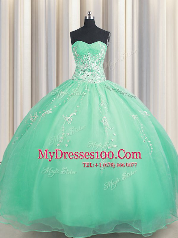 Turquoise 15 Quinceanera Dress Military Ball and Sweet 16 and Quinceanera and For with Beading and Appliques Sweetheart Sleeveless Zipper