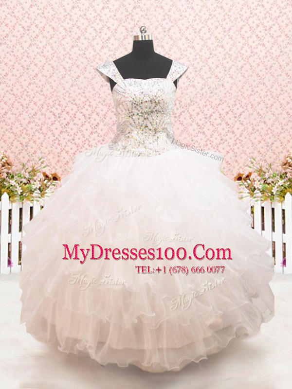 Top Selling Straps Cap Sleeves Beading and Ruffled Layers Lace Up Little Girls Pageant Gowns