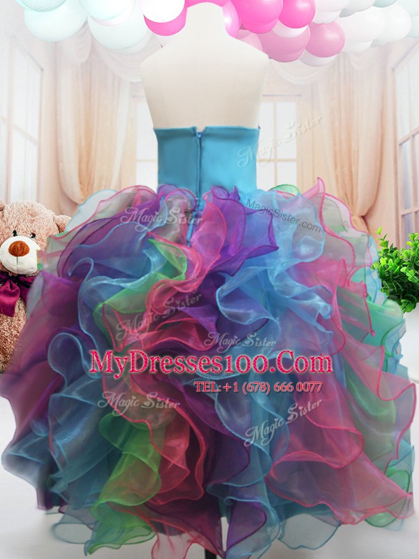 Clearance Multi-color Organza Zipper Strapless Sleeveless Floor Length Child Pageant Dress Beading and Ruffles