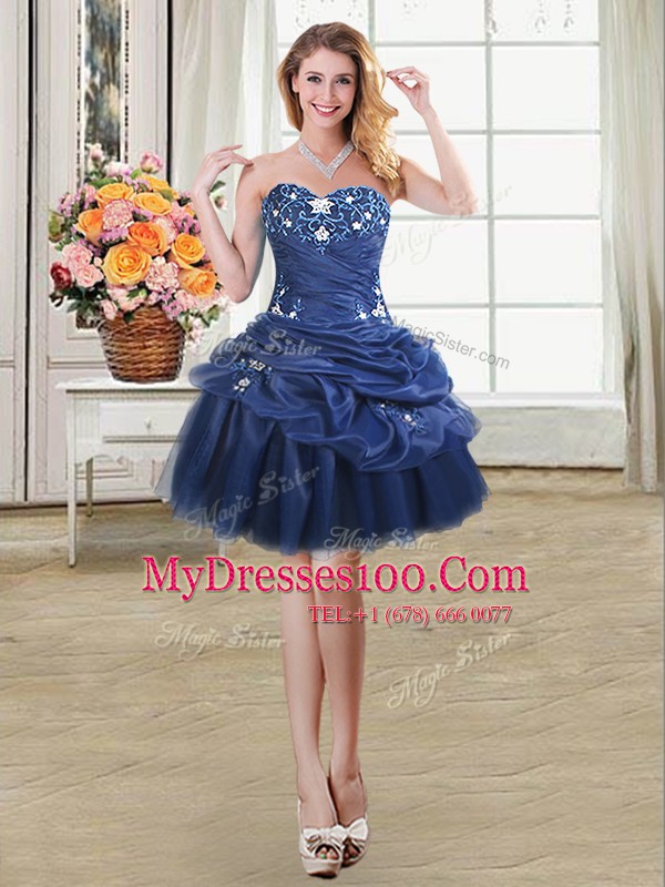 Sleeveless Mini Length Beading and Appliques and Pick Ups Lace Up with Navy Blue