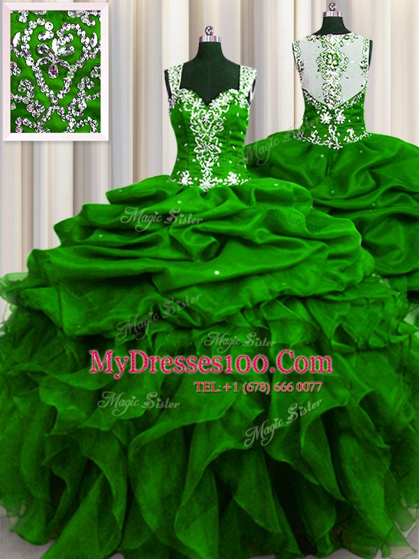 Excellent See Through Back Sleeveless Beading and Ruffles and Sequins and Pick Ups Zipper 15 Quinceanera Dress