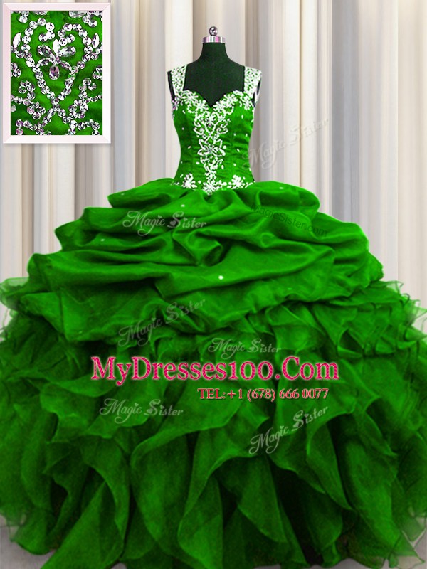 Excellent See Through Back Sleeveless Beading and Ruffles and Sequins and Pick Ups Zipper 15 Quinceanera Dress