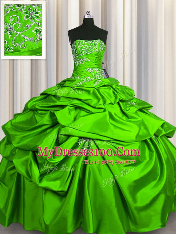 Strapless Sleeveless Quinceanera Dresses Floor Length Beading and Pick Ups Taffeta