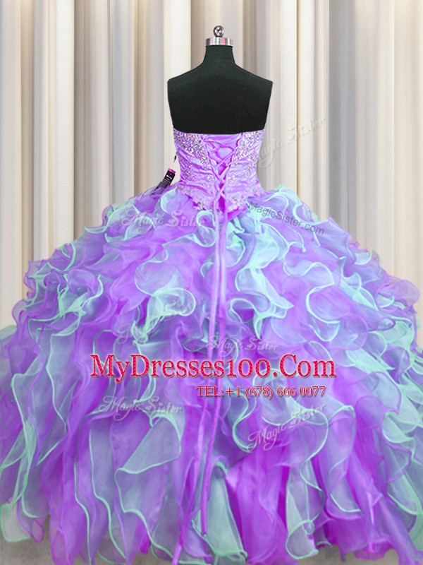 Hot Sale Multi-color Sweetheart Lace Up Beading and Appliques and Ruffles Quinceanera Dress Sleeveless