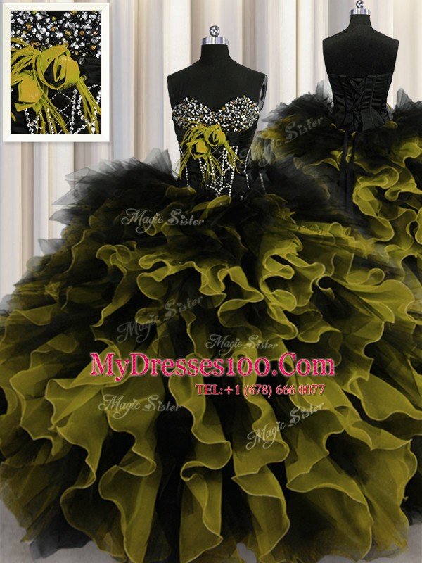 Free and Easy Multi-color Organza and Tulle Lace Up Quinceanera Dresses Sleeveless Floor Length Beading and Ruffles