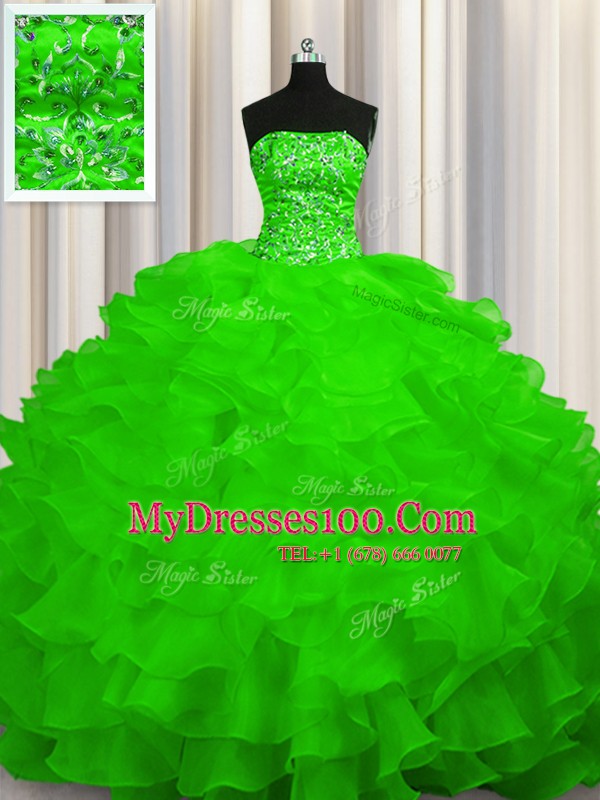 Colorful Organza Lace Up Vestidos de Quinceanera Sleeveless Sweep Train Beading and Ruffles