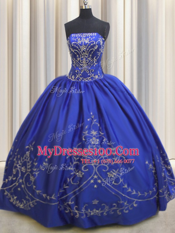 Custom Made Royal Blue Lace Up Sweet 16 Quinceanera Dress Beading and Embroidery Sleeveless Floor Length