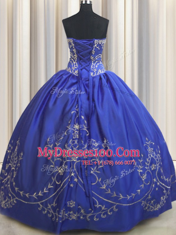 Custom Made Royal Blue Lace Up Sweet 16 Quinceanera Dress Beading and Embroidery Sleeveless Floor Length