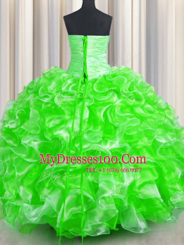 Ball Gowns Sweetheart Sleeveless Organza Floor Length Lace Up Beading and Ruffles 15 Quinceanera Dress