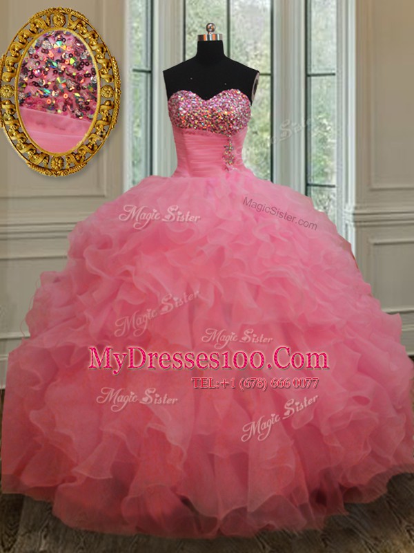 Charming Sleeveless Lace Up Floor Length Beading and Ruffles 15th Birthday Dress