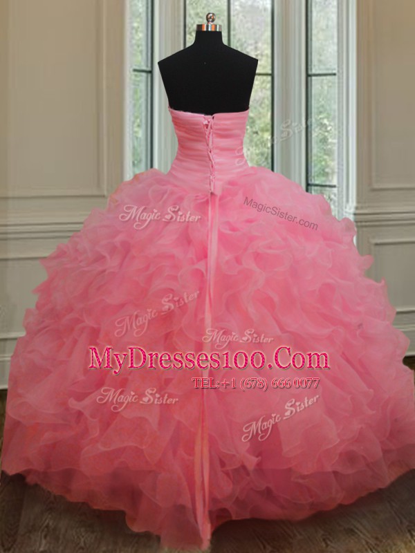 Charming Sleeveless Lace Up Floor Length Beading and Ruffles 15th Birthday Dress