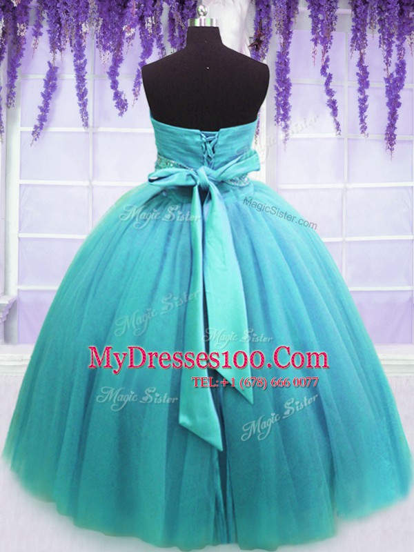 Latest Sweetheart Sleeveless Lace Up 15th Birthday Dress Blue Tulle