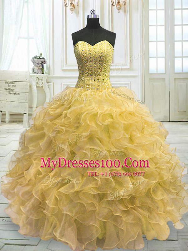 Smart Light Yellow Sweetheart Neckline Beading and Ruffles 15 Quinceanera Dress Sleeveless Lace Up