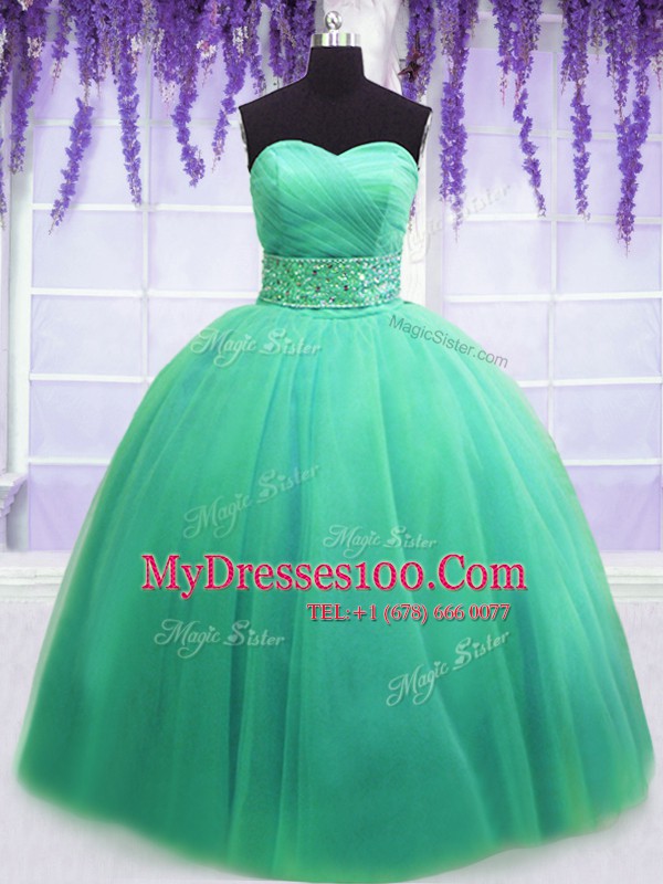 Sweetheart Sleeveless Lace Up Ball Gown Prom Dress Turquoise Tulle