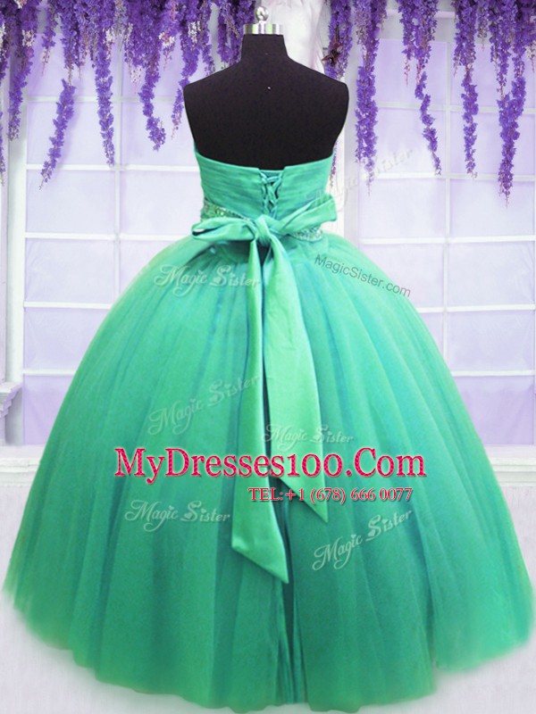 Sweetheart Sleeveless Lace Up Ball Gown Prom Dress Turquoise Tulle