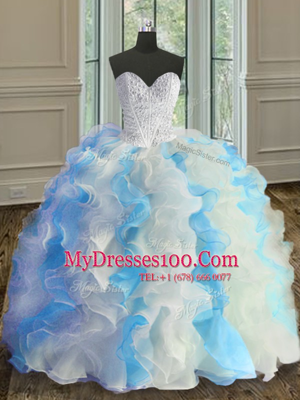 Graceful Sweetheart Sleeveless Organza Quinceanera Dresses Beading and Ruffles Lace Up