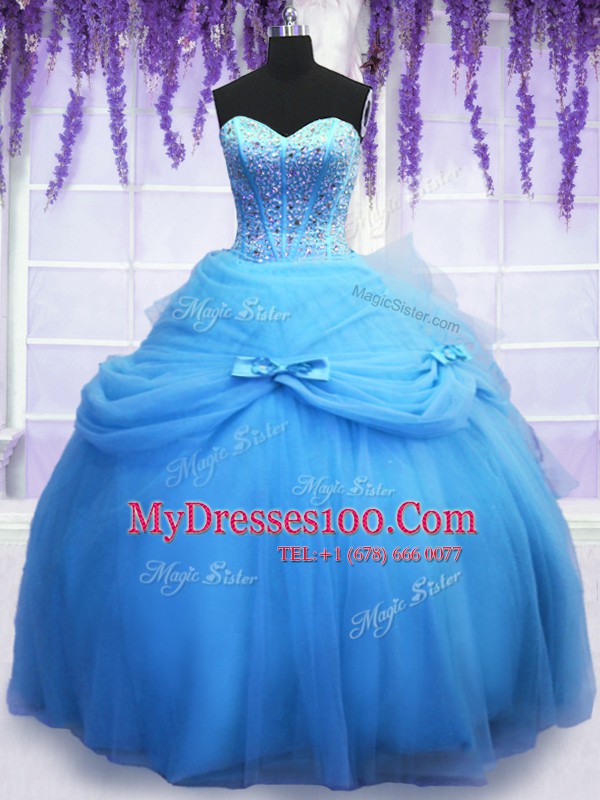 Beautiful Three Piece Sleeveless Lace Up Floor Length Beading and Bowknot Quinceanera Dresses