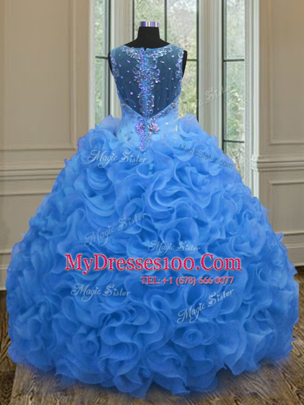 Super Straps Sleeveless Organza Quince Ball Gowns Beading and Ruffles Zipper