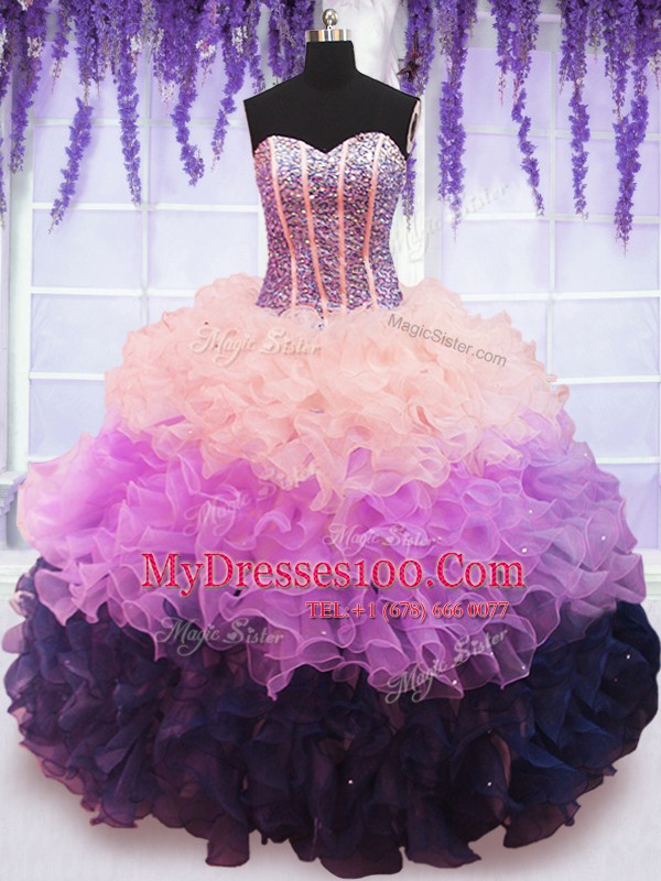 Dazzling Ruffled Floor Length Ball Gowns Sleeveless Multi-color Quinceanera Dress Lace Up