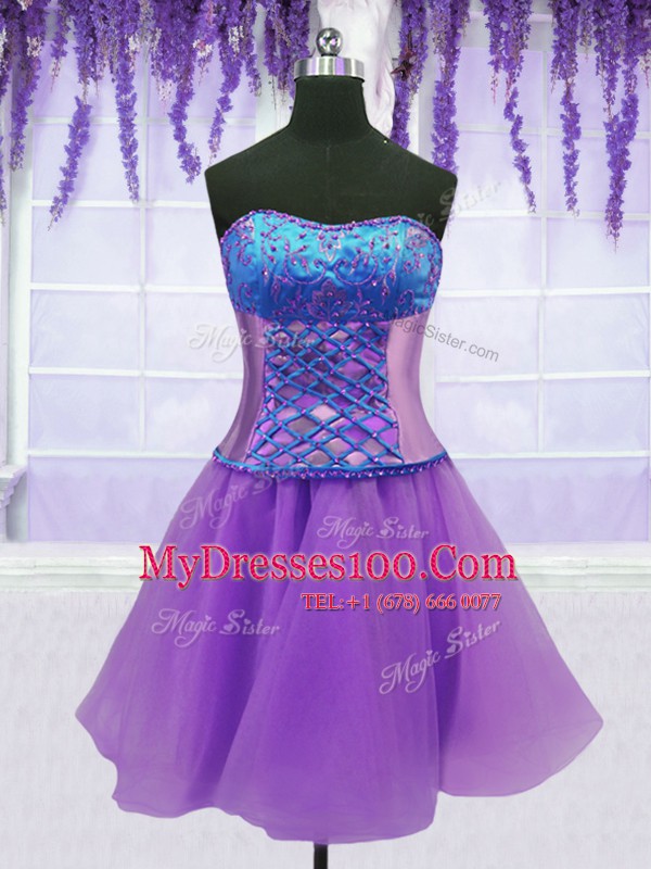 Four Piece Lavender Lace Up Strapless Embroidery and Ruffles Quinceanera Gowns Organza Sleeveless