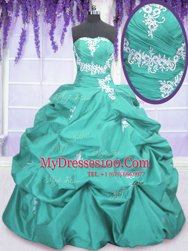 Delicate Sleeveless Lace Up Floor Length Appliques and Ruching and Pick Ups Ball Gown Prom Dress