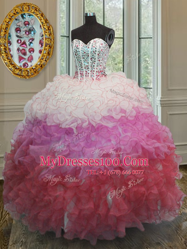 Modest Multi-color Sleeveless Beading and Ruffles and Sashes ribbons Floor Length Quinceanera Dresses