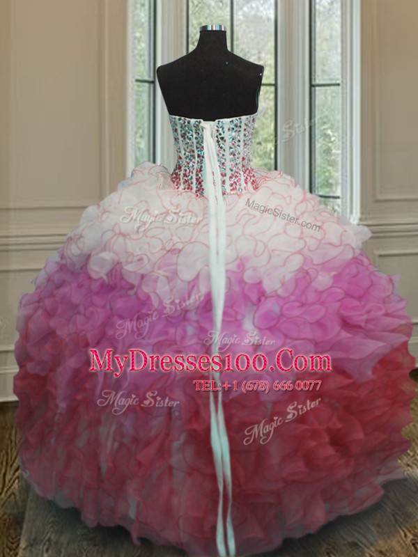 Modest Multi-color Sleeveless Beading and Ruffles and Sashes ribbons Floor Length Quinceanera Dresses