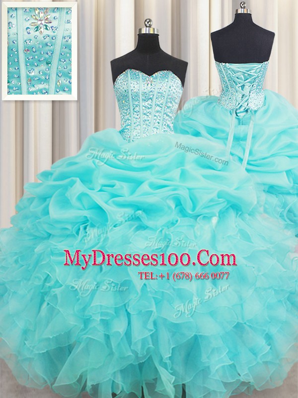 Top Selling Pick Ups Visible Boning Floor Length Ball Gowns Sleeveless Baby Blue Quinceanera Dress Lace Up