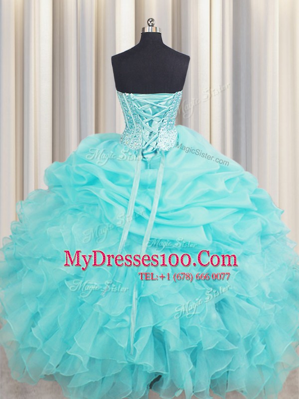 Top Selling Pick Ups Visible Boning Floor Length Ball Gowns Sleeveless Baby Blue Quinceanera Dress Lace Up