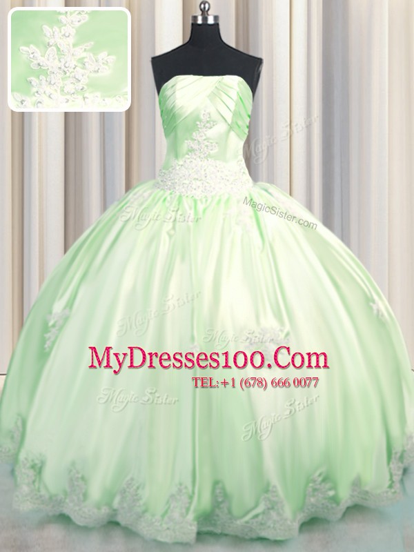 Green Taffeta Lace Up Sweet 16 Dress Sleeveless Floor Length Beading and Appliques