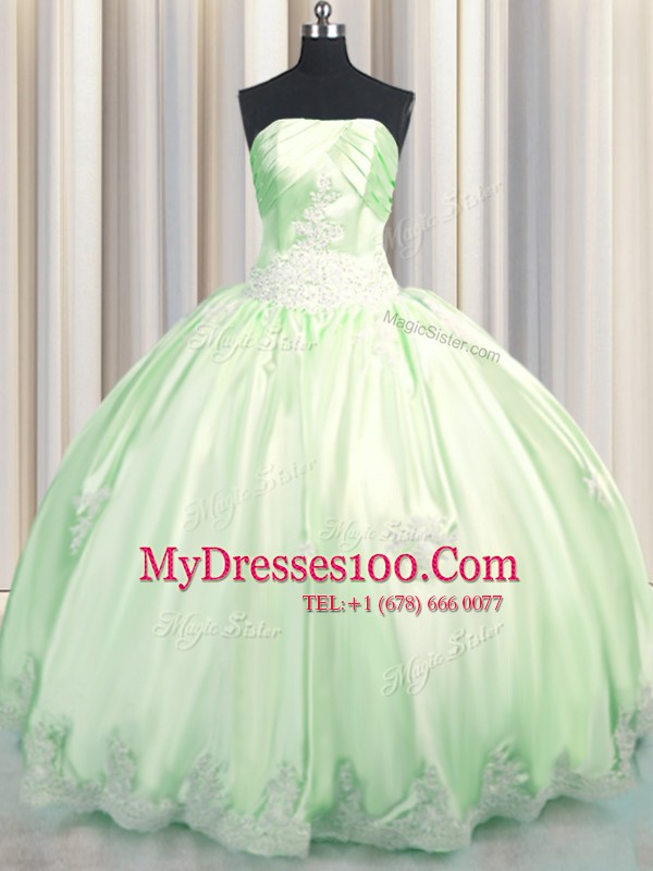 Green Taffeta Lace Up Sweet 16 Dress Sleeveless Floor Length Beading and Appliques