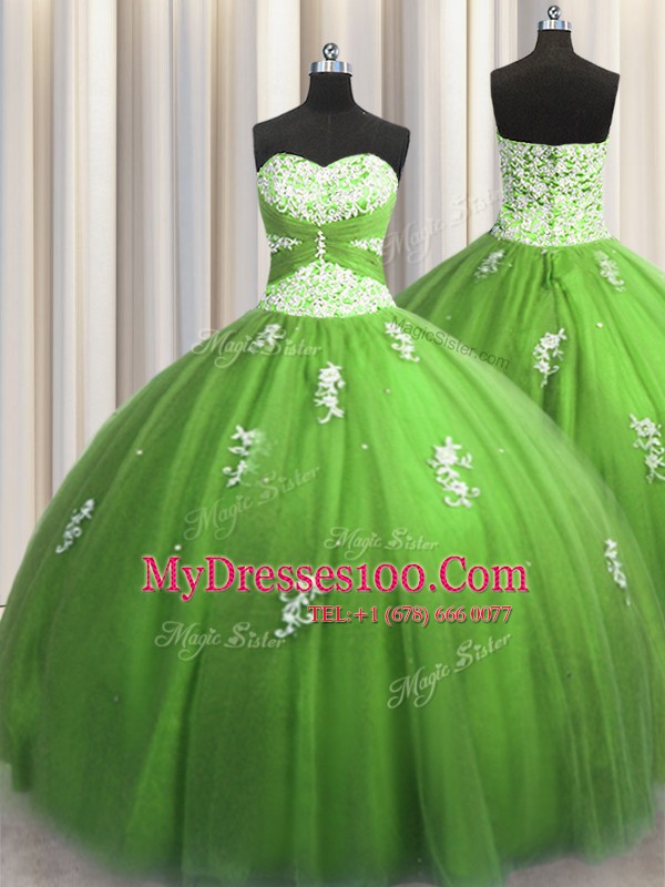 Luxurious Green Sweetheart Neckline Beading and Appliques Sweet 16 Dress Sleeveless Lace Up