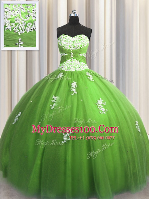 Luxurious Green Sweetheart Neckline Beading and Appliques Sweet 16 Dress Sleeveless Lace Up