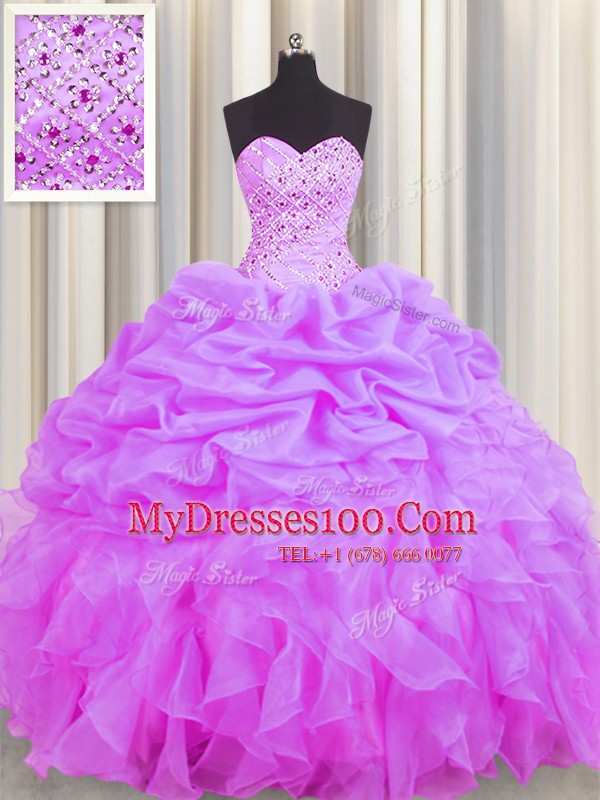 Beauteous Sleeveless Lace Up Floor Length Beading and Ruffles and Pick Ups Ball Gown Prom Dress