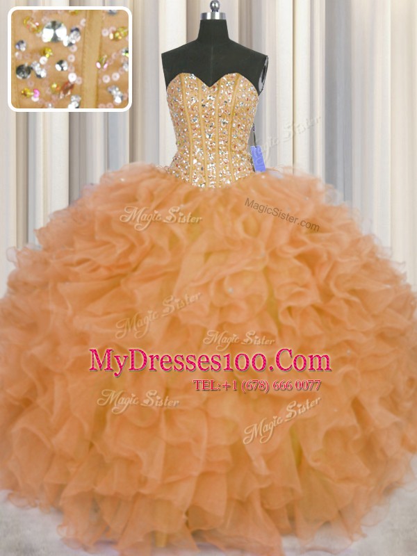 Fantastic Visible Boning Sleeveless Lace Up Floor Length Beading and Ruffles and Sashes ribbons 15th Birthday Dress