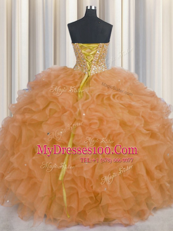 Fantastic Visible Boning Sleeveless Lace Up Floor Length Beading and Ruffles and Sashes ribbons 15th Birthday Dress