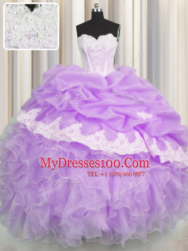 Pick Ups Lilac Sleeveless Organza Lace Up 15 Quinceanera Dress for Military Ball and Sweet 16 and Quinceanera