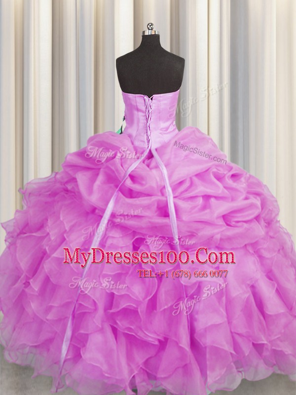 Perfect Lilac Ball Gowns Beading and Ruffles Ball Gown Prom Dress Lace Up Organza Sleeveless Floor Length