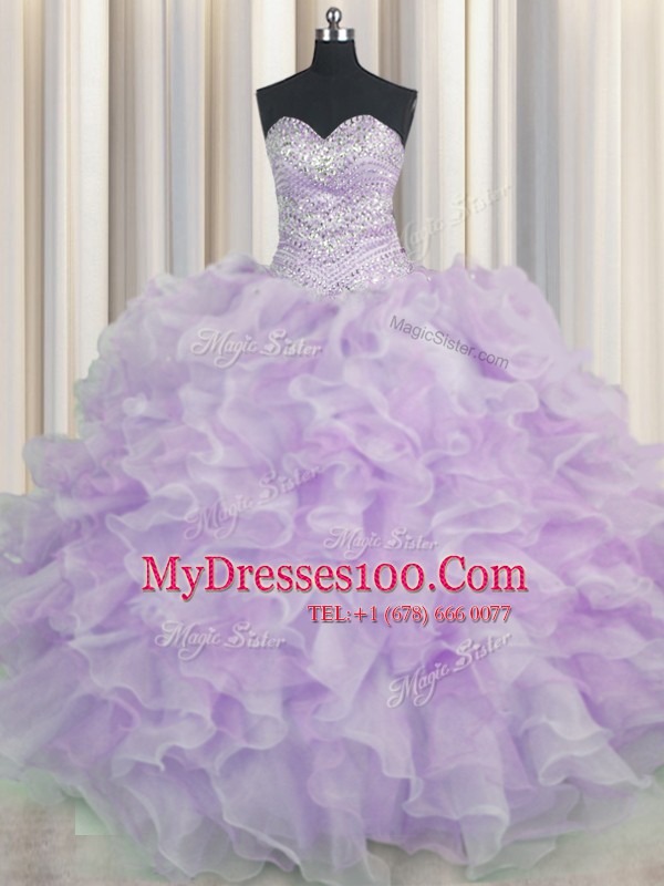 Sleeveless Lace Up Floor Length Beading and Ruffles Vestidos de Quinceanera