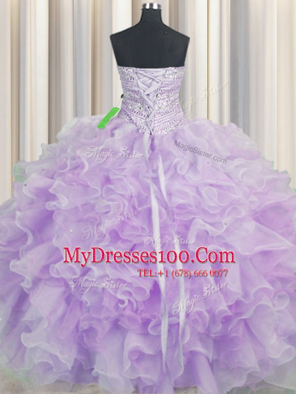 Sleeveless Lace Up Floor Length Beading and Ruffles Vestidos de Quinceanera