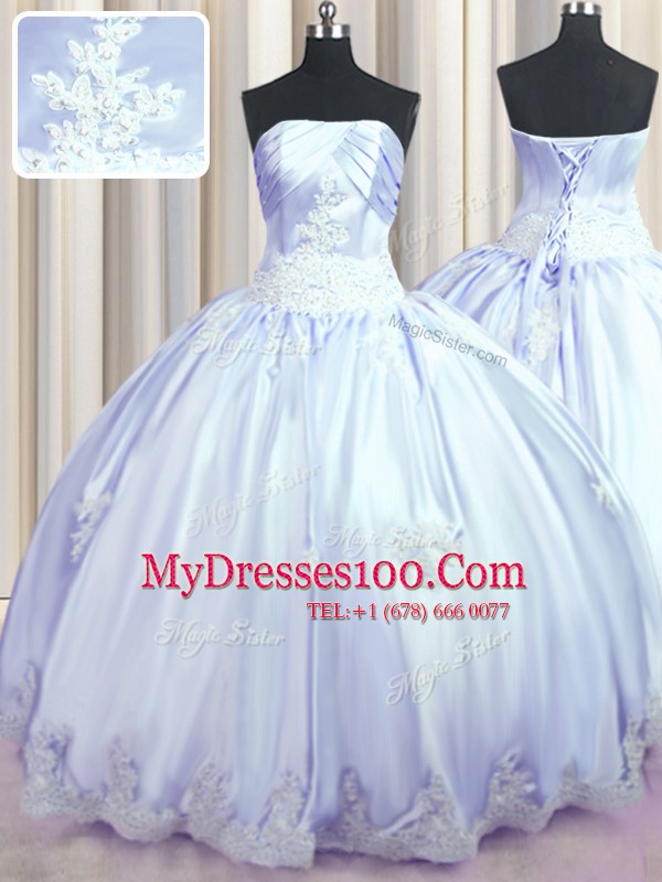 Appliques Quinceanera Gown Lavender Lace Up Sleeveless Floor Length