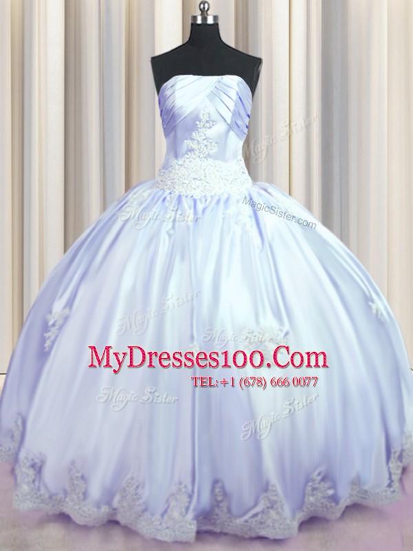 Appliques Quinceanera Gown Lavender Lace Up Sleeveless Floor Length