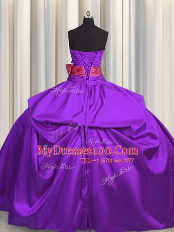 Stunning Purple Strapless Neckline Beading and Bowknot Quinceanera Dress Sleeveless Lace Up