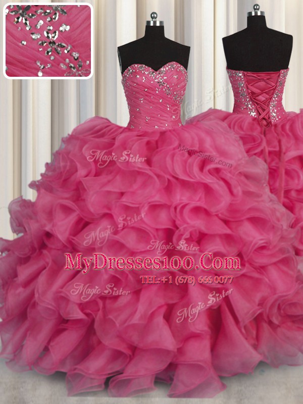 Sleeveless Lace Up Floor Length Beading and Ruffles Quince Ball Gowns