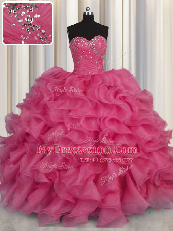 Sleeveless Lace Up Floor Length Beading and Ruffles Quince Ball Gowns