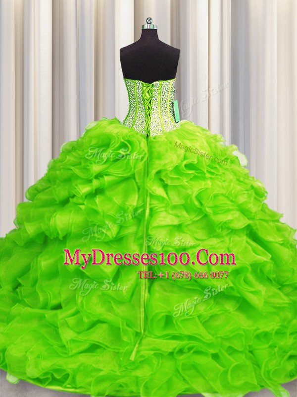 Visible Boning Sweetheart Lace Up Beading and Ruffles Sweet 16 Dress Sleeveless