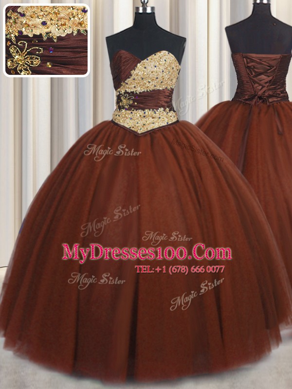 Decent Burgundy Sleeveless Beading and Appliques Floor Length Quinceanera Dresses