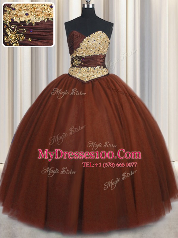 Decent Burgundy Sleeveless Beading and Appliques Floor Length Quinceanera Dresses