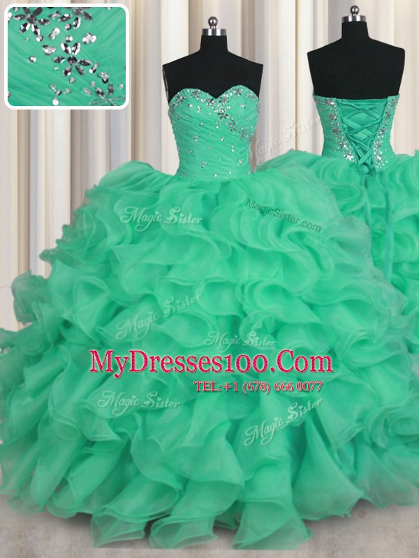 Floor Length Turquoise Quince Ball Gowns Sweetheart Sleeveless Lace Up